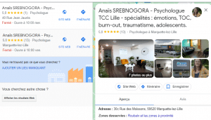 Google my business - optimisation du référencement naturel grâce à ajout de mots clés - client : psychologue