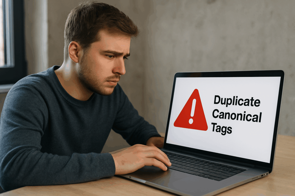 pc affichant balises canoniques url en double