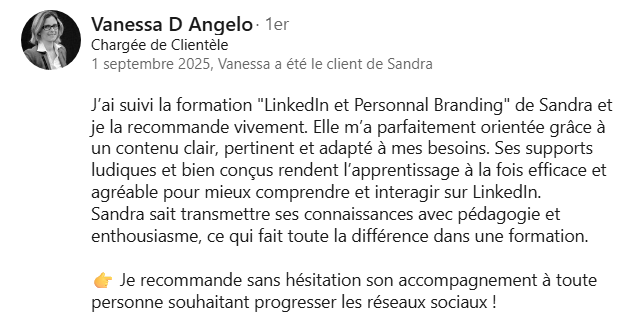 Formation LinkedIn - témoignage Vanessa