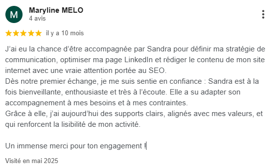 témoignage accompagnement Linkedin et SEO stratégie communication professionnel de santé